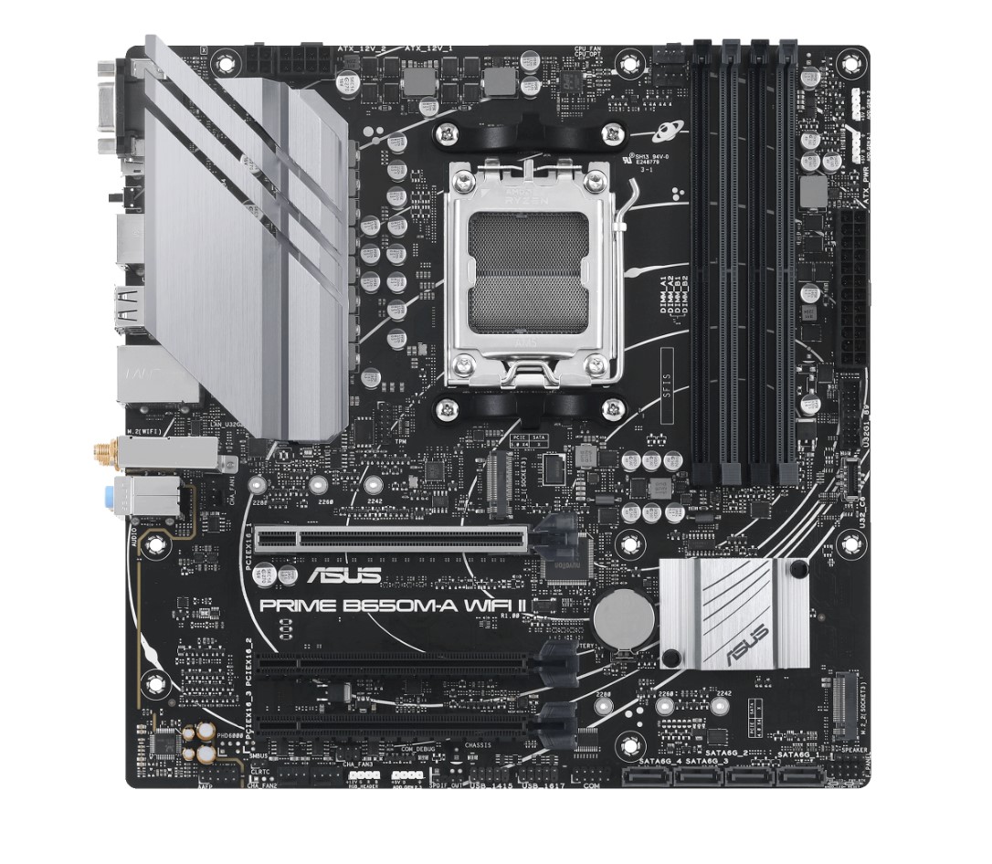 ASUS PRIME B650M-A WIFI II-CSM AM5 Micro-ATX Motherboard with DDR5, PCIe 5.0, Wi-Fi 6, Realtek 2.5Gb Ethernet, Aura Sync RGB
