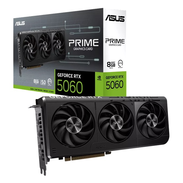 ASUS PRIME GeForce RTX 5060 8GB GDDR7 Graphics Card with 2497 MHz Boost Clock, 28 Gbps Memory, 3840 CUDA Cores & Triple Axial-Tech Cooling