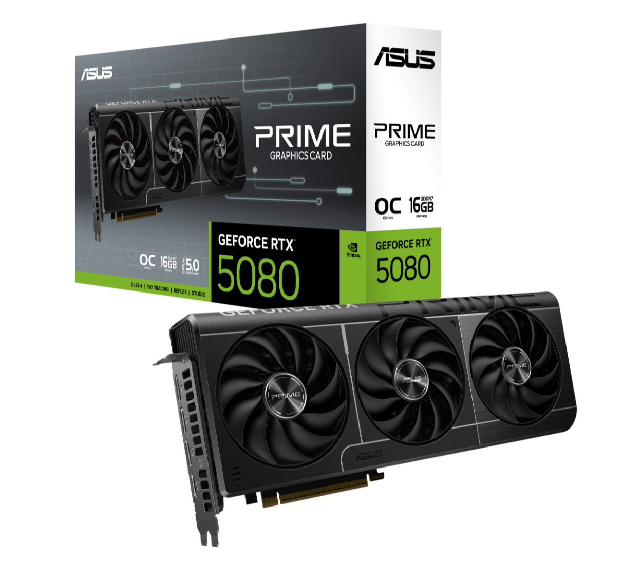 ASUS PRIME GeForce RTX 5080 OC Edition 16GB GDDR7 2655MHz Boost Clock PCIe 5.0 Triple Fan Vapor Chamber SFF Ready Graphics Card