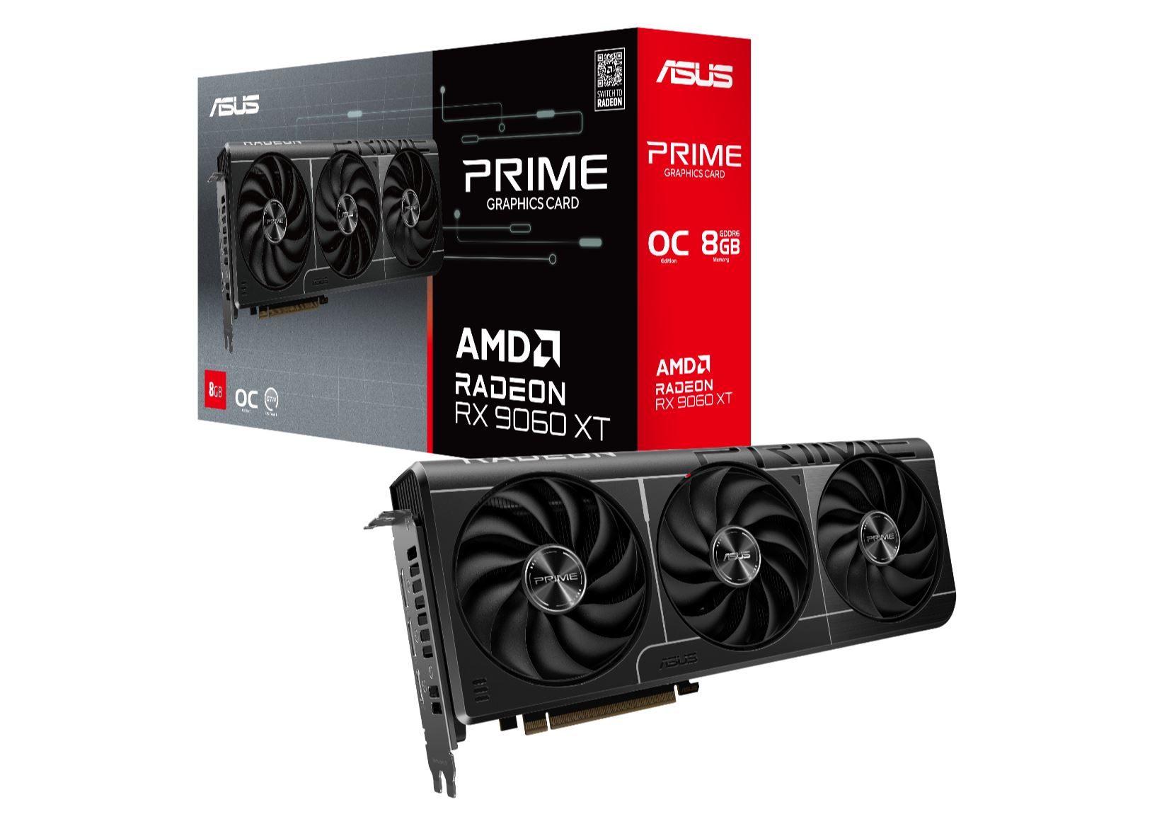ASUS Prime Radeon RX 9060 XT 8GB GDDR6 OC Edition Graphics Card with PCIe 5.0, Dual BIOS & Triple Axial-tech Fans