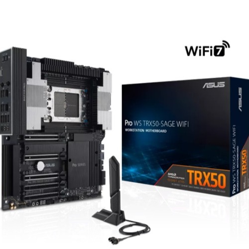 ASUS Pro WS TRX50-SAGE WIFI AMD sTR5 Workstation Motherboard with DDR5 ECC R-DIMM, PCIe 5.0, Wi-Fi 7, 10 Gb LAN, and Robust 36-Phase Power Design