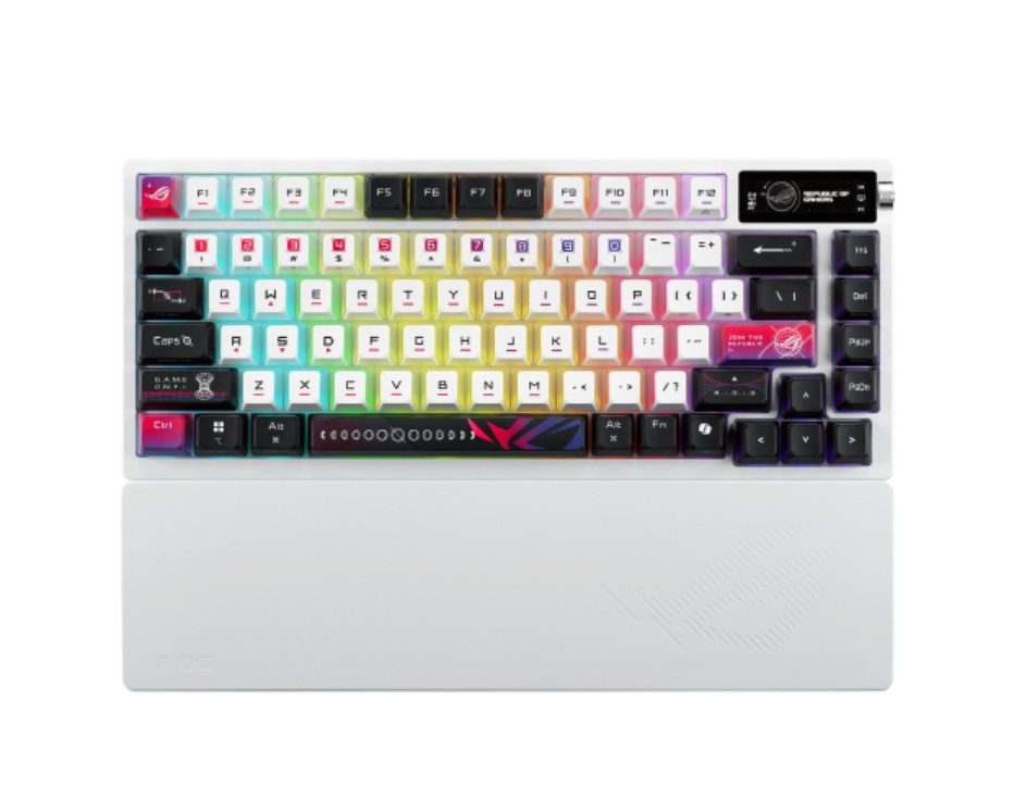 ASUS ROG Azoth X Snow Switch 75% Compact RGB Mechanical Gaming Keyboard with OLED Display & Tri-Mode Connectivity