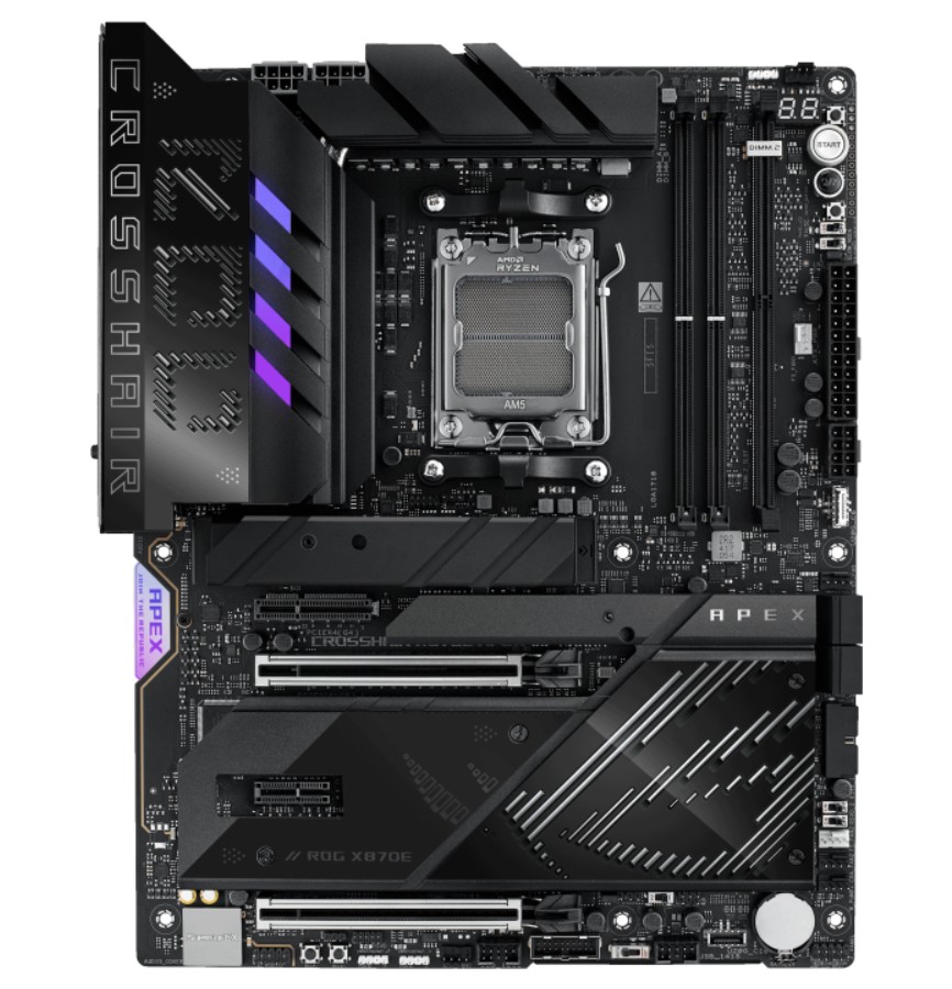 ASUS ROG CROSSHAIR X870E APEX AM5 ATX Motherboard - DDR5, PCIe 5.0, 18+2+2 Power Stages, 3x M.2, USB4, Wi-Fi 7, AI Overclocking