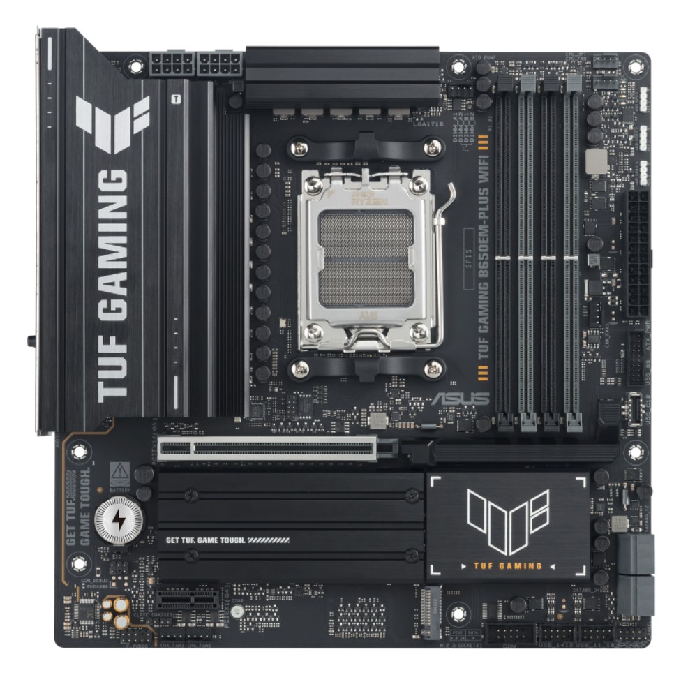 ASUS TUF GAMING B650EM-PLUS WIFI AM5 Micro-ATX Motherboard with DDR5, PCIe 5.0, 3x M.2, Front USB-C, 2.5Gb LAN, Wi-Fi 6E