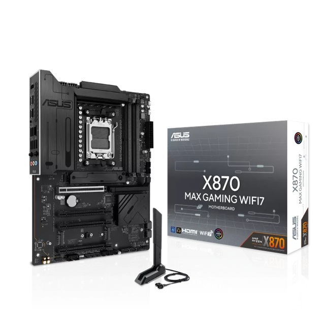 ASUS X870 MAX GAMING WIFI7 ATX Motherboard for AMD AM5 Ryzen 7000/8000/9000 with DDR5 256GB, PCIe 5.0, Wi-Fi 7, Bluetooth 5.4, USB4, M.2 x3, 2.5GbE, HDMI