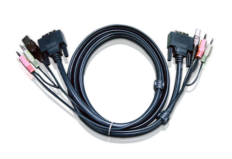ATEN 3m USB DVI-D Single Link KVM Cable with USB and Audio Connectors 2L-7D03U Compatible with Multiple ATEN KVM Switches