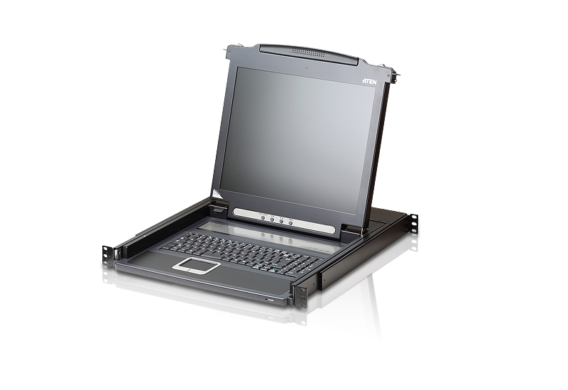 ATEN CL1000M 17" Rackmount Single Rail LCD Console with VGA PS/2-USB, 1280x1024 @ 75Hz, LED Illumination, Custom KVM Cable Included