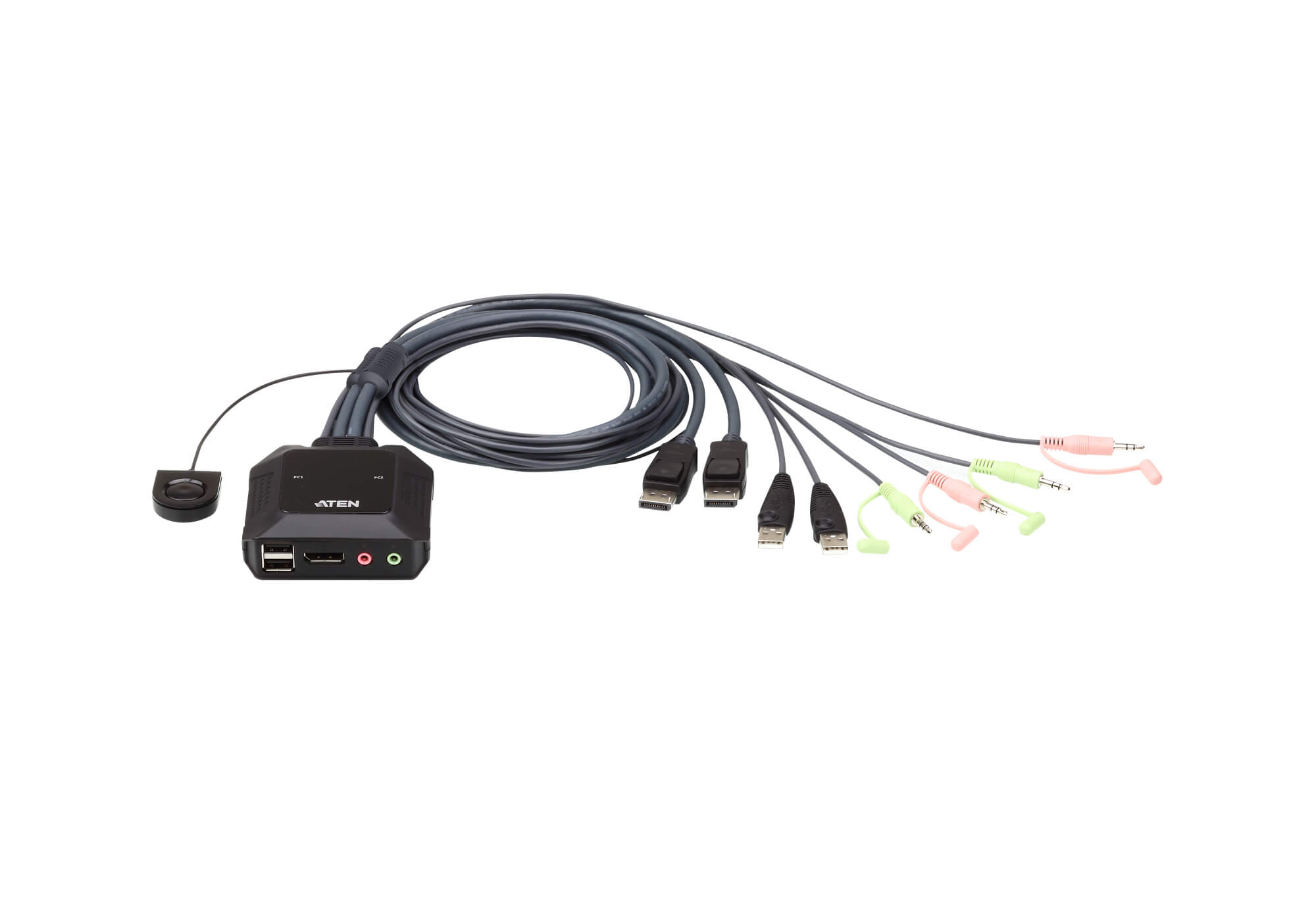 ATEN CS22DP 2-Port USB DisplayPort KVM Switch with Audio, Remote Port Selector & USB Hot-Plugging - 4K 30Hz Support