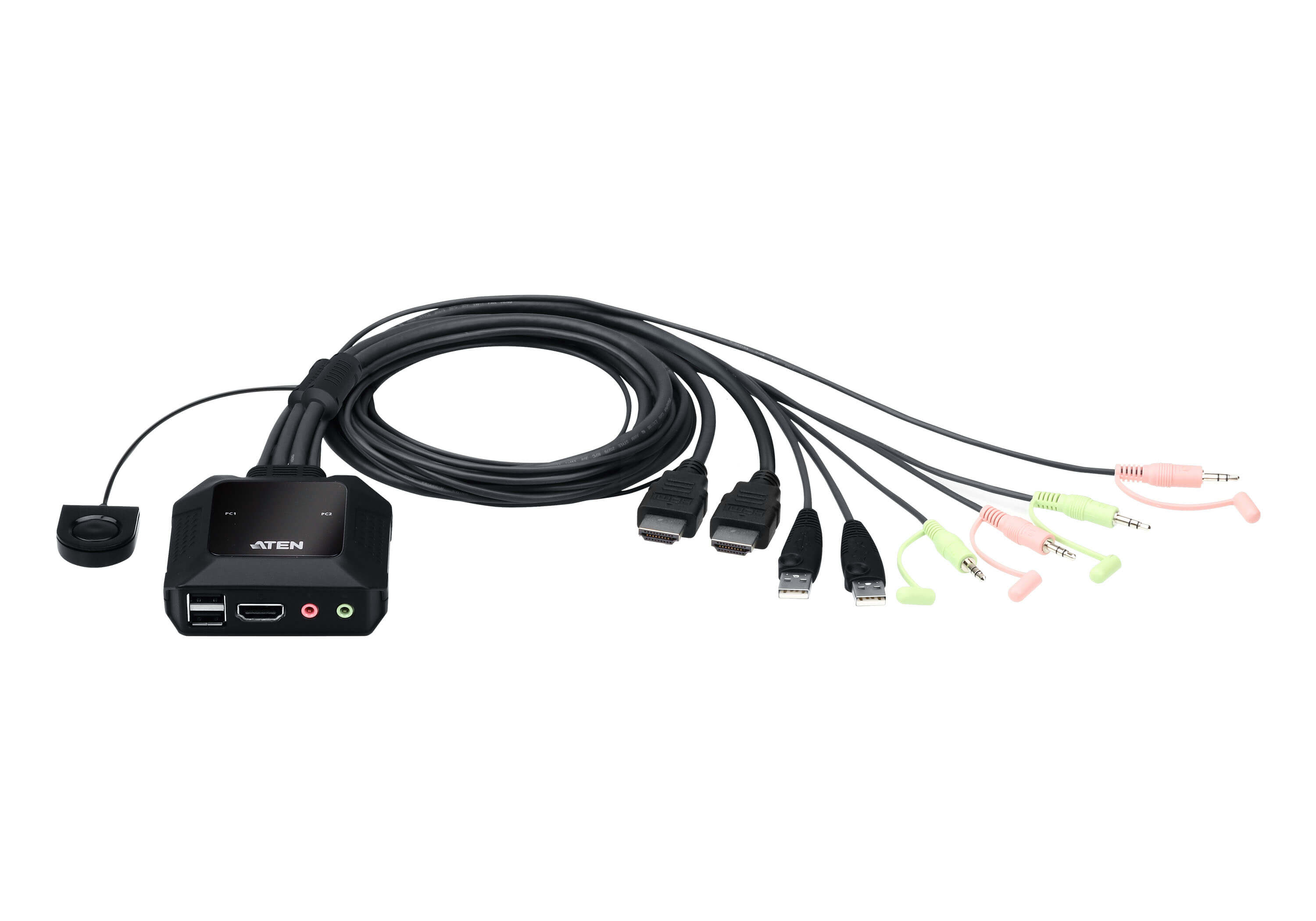 ATEN CS22H 2-Port USB HDMI KVM Switch 4K@60Hz with Remote Port Selector & USB Peripheral Sharing