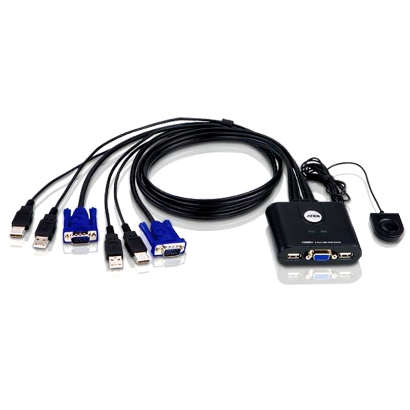 ATEN CS22U 2-Port USB VGA KVM Switch with Remote Port Selector - USB Hot-Plugging, 2048x1536 Resolution Support