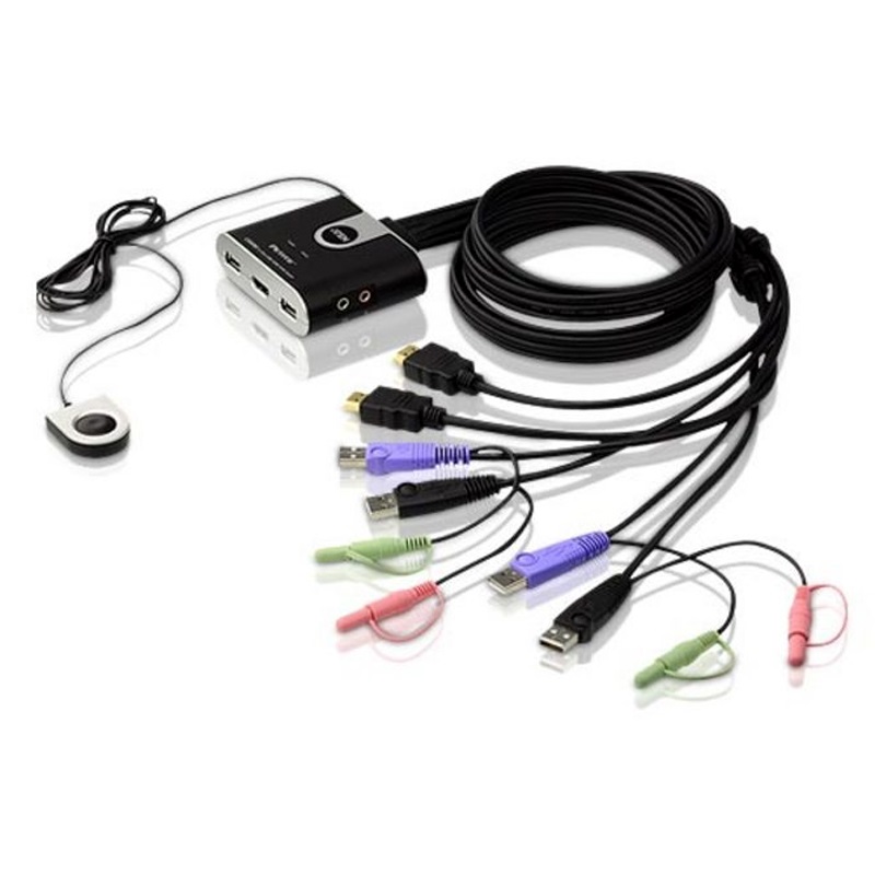 ATEN CS692 2-Port USB HDMI/Audio KVM Switch with Remote Port Selector, 1.2m Built-in Cables, 1920x1200 Resolution Support