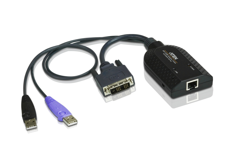 ATEN KA7166 USB DVI Virtual Media KVM Adapter Cable with RJ45 to DVI & USB for KH, KL, KM, KN Series Switches, 1920x1200 Resolution