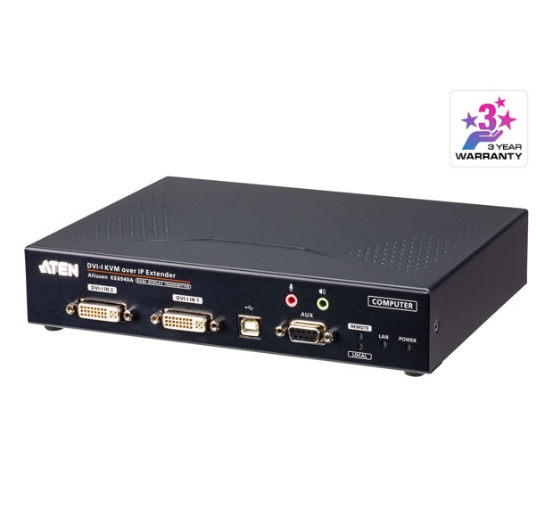ATEN KE6940AT DVI-I Dual Display KVM over IP Transmitter with SFP Fiber Optic & RJ-45 Network Support, 1920x1200@60Hz, Dual Power Redundancy