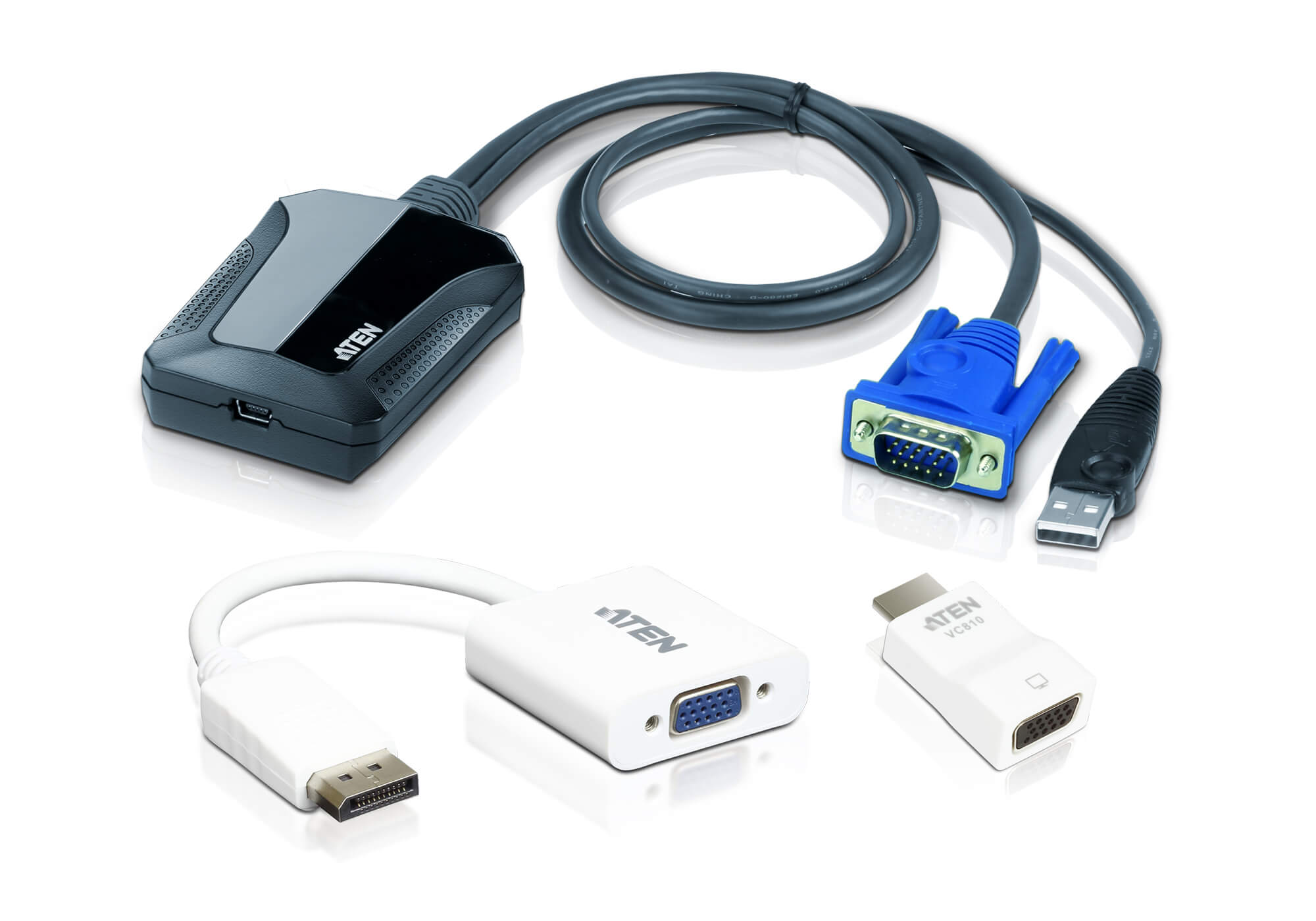 ATEN Laptop USB KVM Console Crash Cart Adapter IT Kit with DisplayPort & HDMI to VGA Adapters – Portable BIOS-Level Server & Computer Access