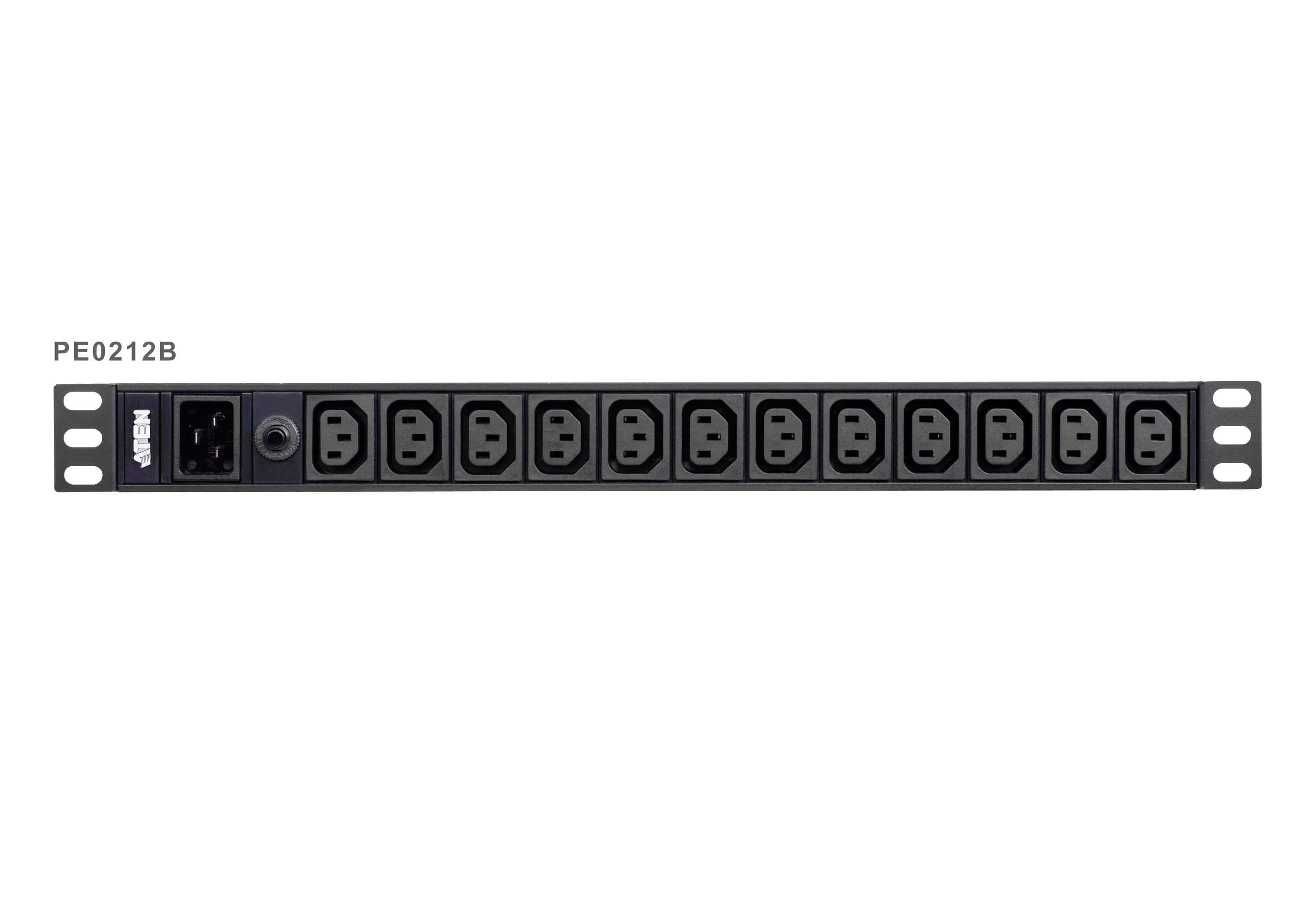 ATEN PE0212G 12-Port 16A Basic PDU - 1U Rackmount Power Distribution Unit with 12x IEC C13 Outlets and Overcurrent Protection