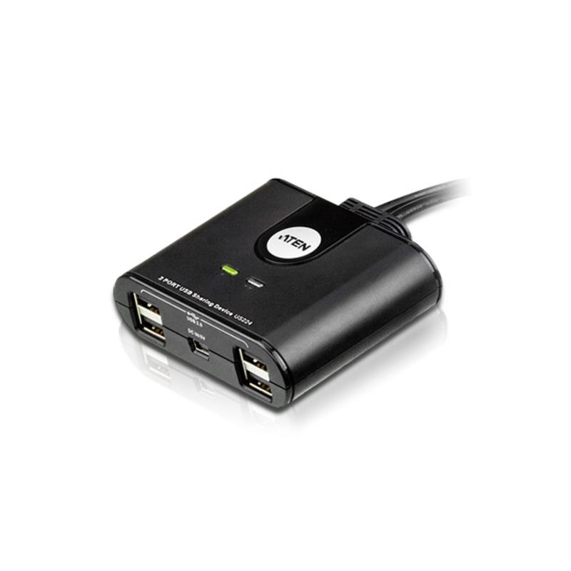 ATEN US224 2-Port 4-Device USB 2.0 Peripheral Sharing Switch with Remote Port Selector and Hot-Plug Support