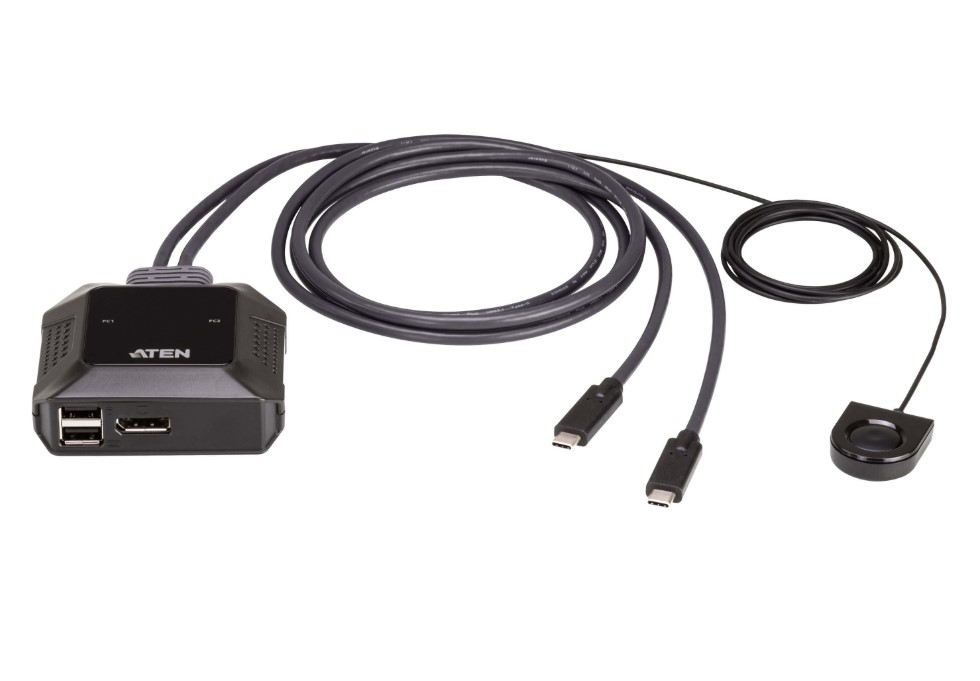 ATEN US3312 2-Port 4K DisplayPort USB-C Cable KVM Switch with Remote Port Selector, 4096x2160@60Hz, USB Peripheral Sharing