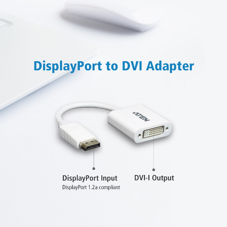 ATEN VC965 DisplayPort 1.2a to DVI Adapter - Supports 1080p Resolution, Plug-and-Play Signal Conversion