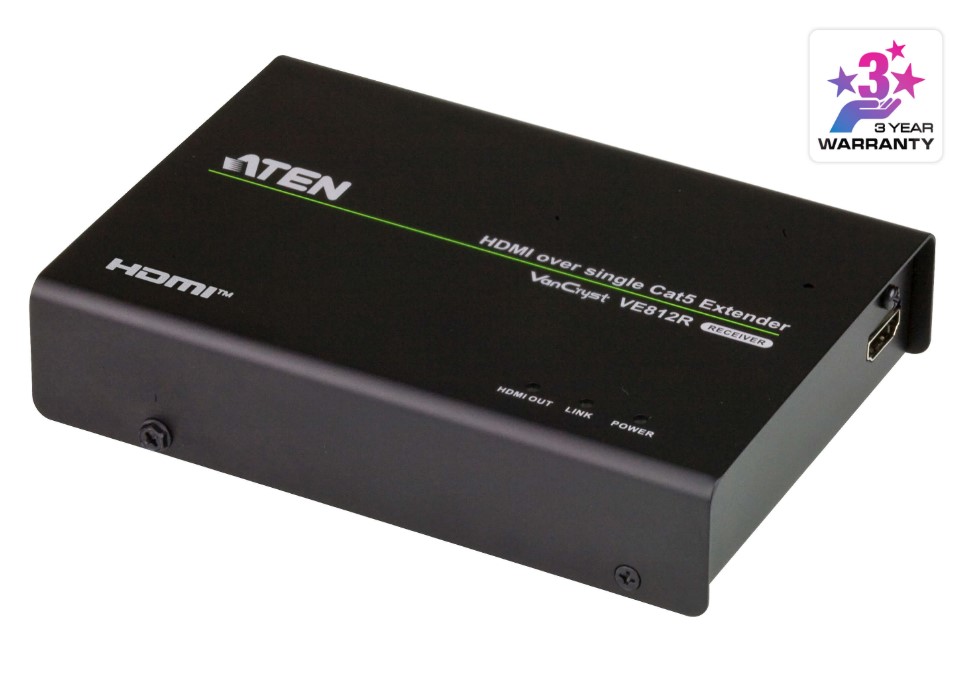 ATEN VE812R HDMI HDBaseT Receiver – 4K UHD 4096x2160@30Hz 4:4:4, Long-Distance HDMI Extension up to 100m over Cat 6a Cable