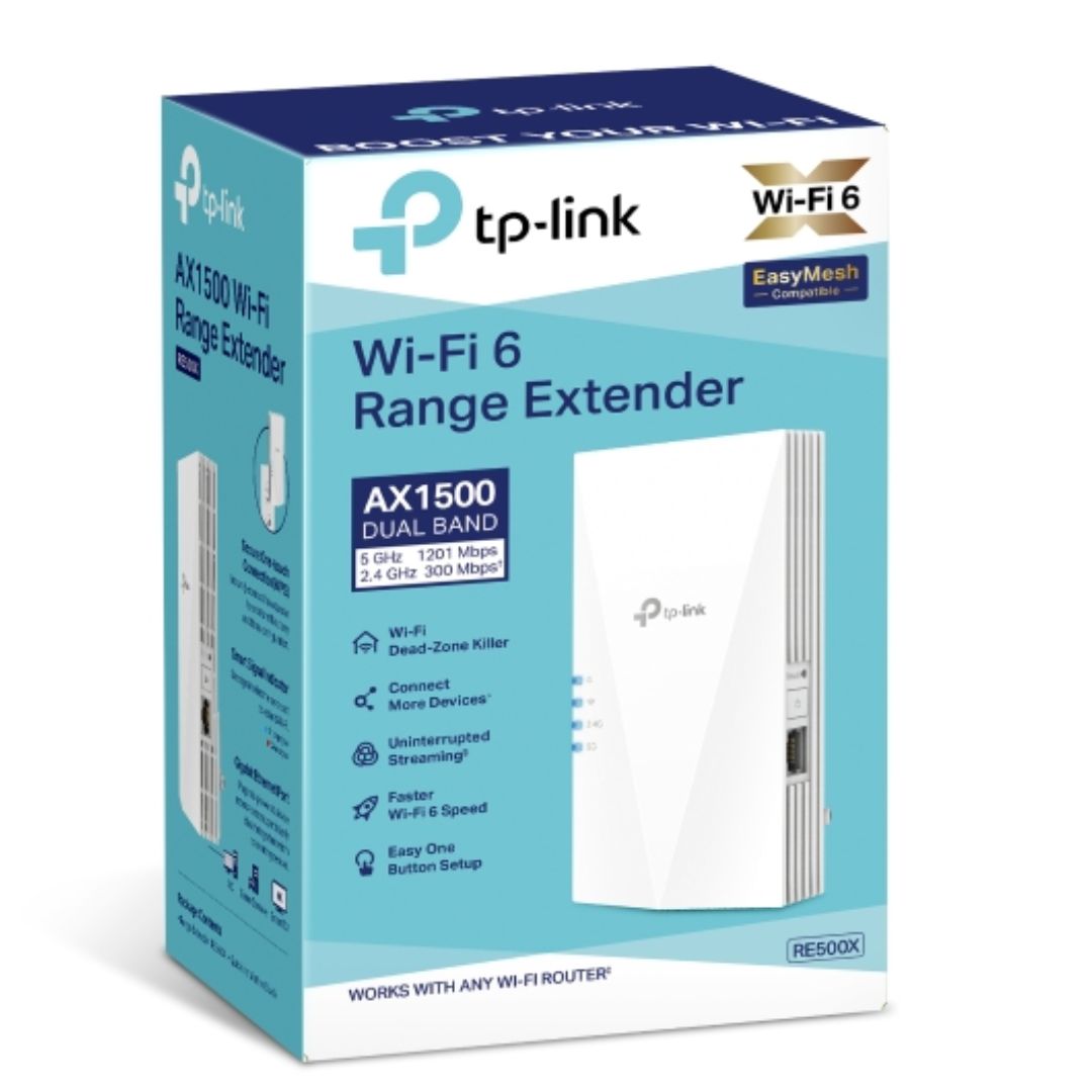 TP-Link RE815XE AXE5400 Mesh Wi-Fi 6E Range Extender with Tri-Band 574Mbps@2.4GHz, 2402Mbps@5GHz & 6GHz, Gigabit Ethernet, 4 External Antennas