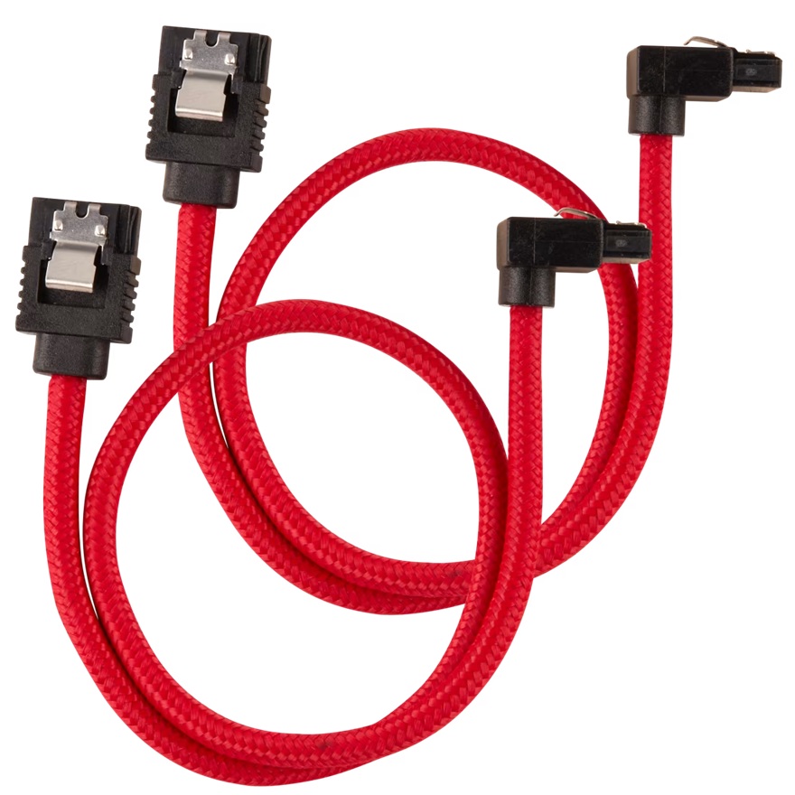 Corsair Premium Sleeved SATA 6Gbps Cable 60cm 90° Connector - Red Mesh Paracord Sleeve