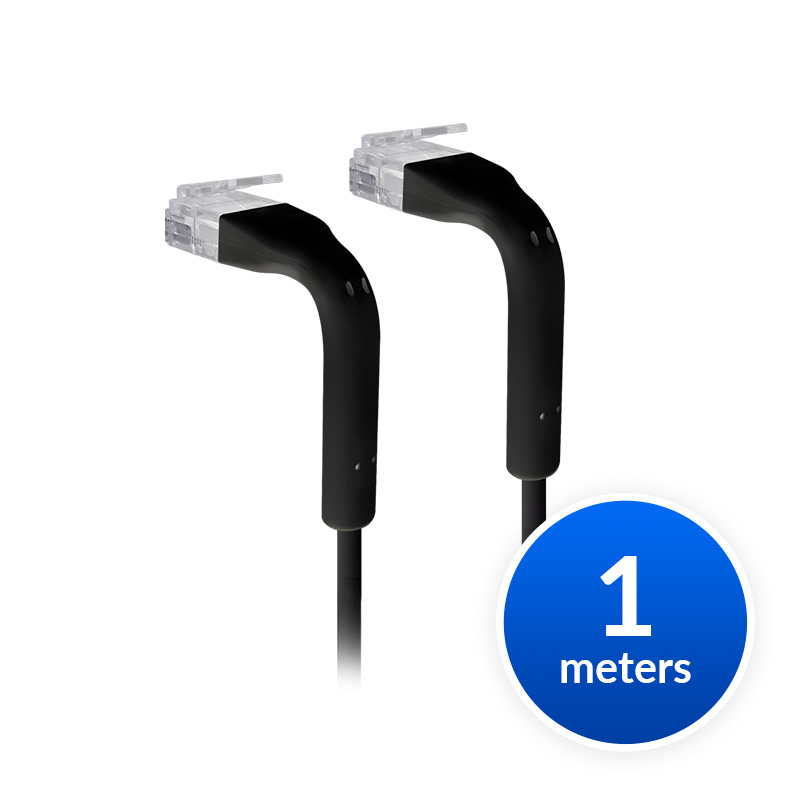 Ubiquiti UniFi Cat6 Ultra-Thin 1m Ethernet Patch Cable with Bendable 90° RJ45 Connectors, Black, 3mm Diameter