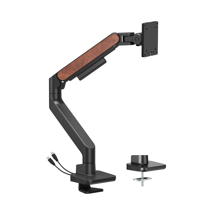 Brateck LDT81N-C012UC Heavy-Duty Gas Spring Monitor Arm with USB-A & USB-C Ports for 17"-49" Monitors, VESA 75x75/100x100, Fine Texture Black