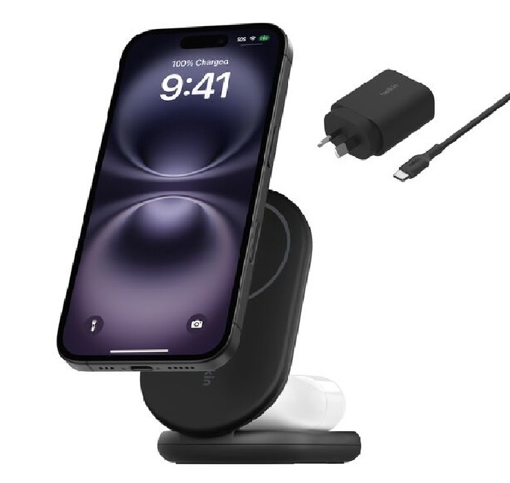 Belkin BoostCharge 2-in-1 Magnetic Foldable Qi2 Wireless Charger 15W with 36W Wall Charger & 1.5m USB-C Cable - Black