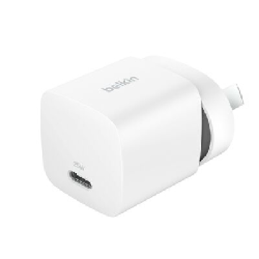 Belkin BoostCharge 25W USB-C PD 3.1 Cubic Wall Charger White - Fast Portable Charger for iPhone & Samsung with MFI Certification and 2 Year Warranty