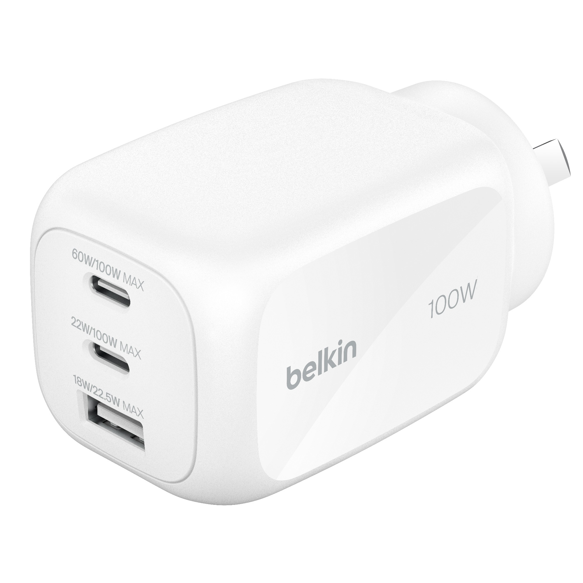 Belkin BoostCharge Pro 100W 3-Port GaN Wall Charger - Fast Compact USB-C PD & USB-A Laptop Charger with SmartProtect Safety