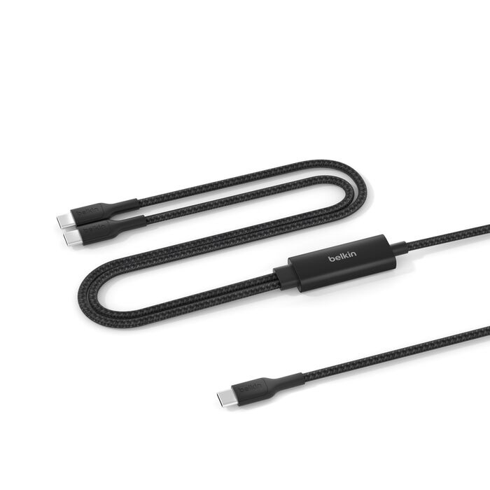 Belkin BoostCharge Pro 140W Braided USB-C to Dual USB-C Cable (1.5M) – Durable Fast Charging with Smart Power Sharing, 480Mbps, Black