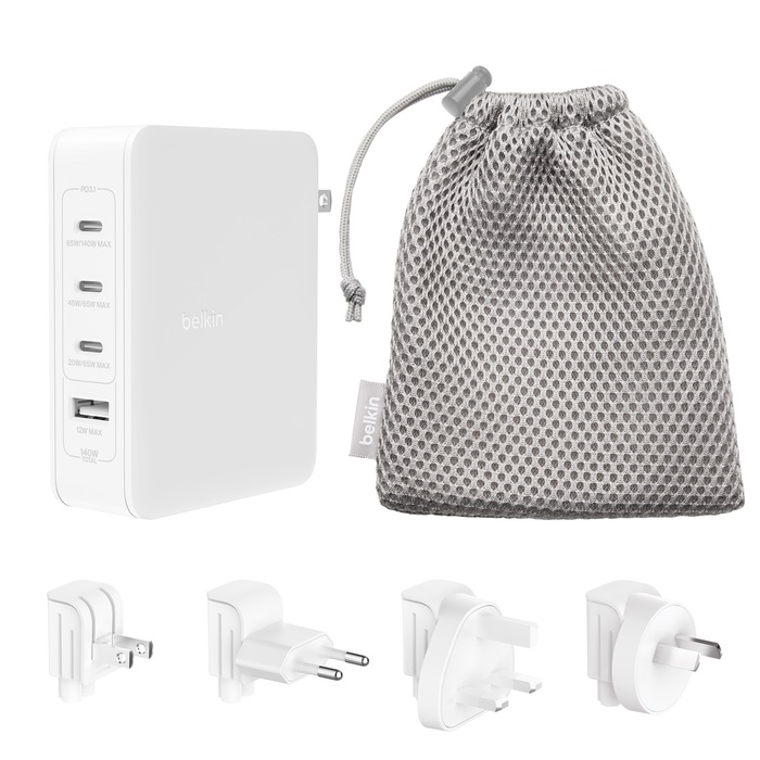 Belkin BoostCharge Pro 140W USB-C PD 3.1 4-Port GaN Wall Charger - Fast Charging with 3 USB-C & 1 USB-A Ports, Travel-Ready, White