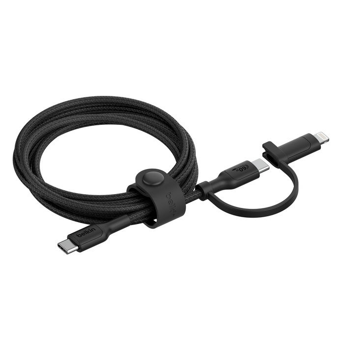Belkin BoostCharge Pro 2-in-1 USB-C to USB-C/Lightning Cable 1.5M, 60W Fast Charging, 480Mbps Data Transfer, Durable Braided Nylon - Black