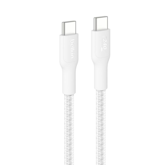 Belkin BoostCharge Pro 3M Braided USB-C to USB-C Cable - 240W Power Delivery, USB-IF Certified, 480Mbps Data Transfer, White