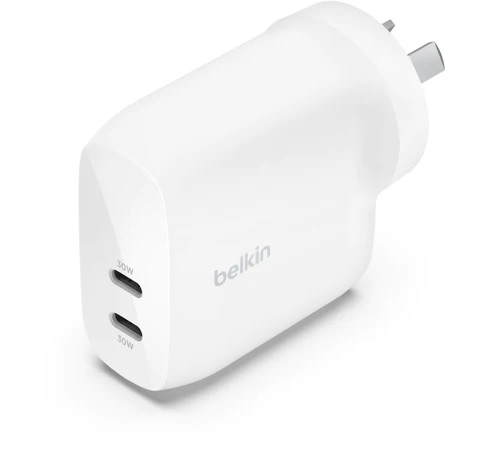 Belkin BoostCharge Pro 60W Dual USB-C PD 3.1 PPS Wall Charger - Fast, Safe Charging for iPhone, Samsung & USB-C Devices, Travel Friendly