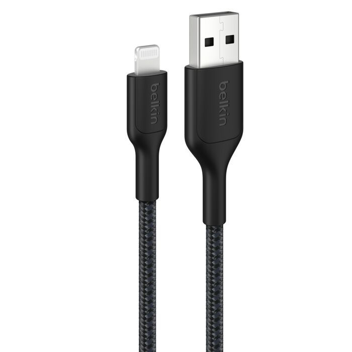 Belkin BoostCharge Pro Braided Lightning to USB-A Cable 2M Black – MFi Certified, 15W Fast Charging, Durable 350K Bends, Eco-Friendly