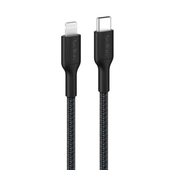Belkin Boostcharge Pro Braided Lightning to USB-C Cable 2M Black - MFi Certified, 15W PD Fast Charging, Durable 350K+ Bends, Eco-Friendly