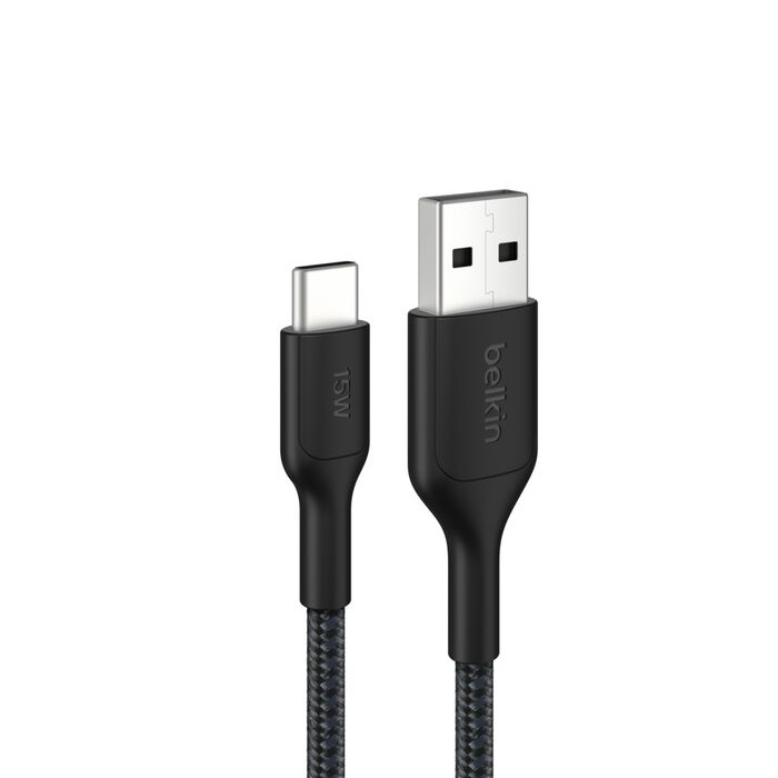 Belkin BoostCharge Pro Braided USB-C to USB-A Cable 1M Black – Durable 15W Fast Charging, USB-IF Certified, Eco-Friendly PCR Materials, 2-Year Warranty