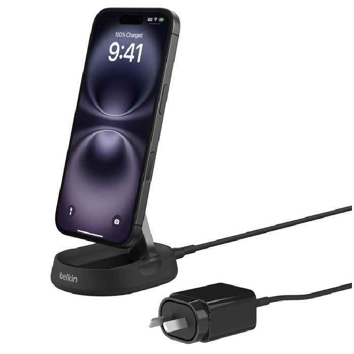 Belkin BoostCharge Pro Convertible Magnetic Qi2 Wireless Charging Stand 15W with 20W USB-C Charger & 1.5m USB-C Cable - Black, 2-Year Warranty