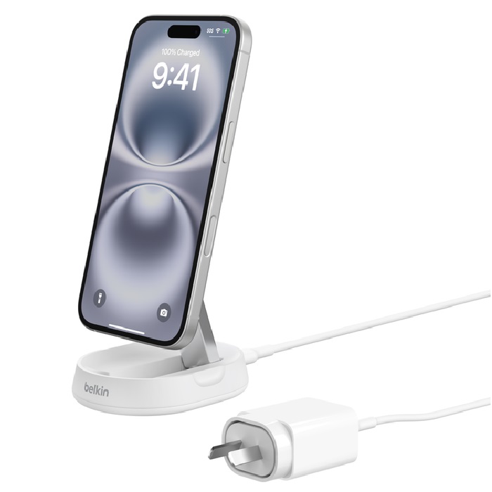 Belkin BoostCharge Pro Convertible Magnetic Wireless Charging Stand, Qi2 15W – White (20W USB-C PSU & 1.5m Cable)