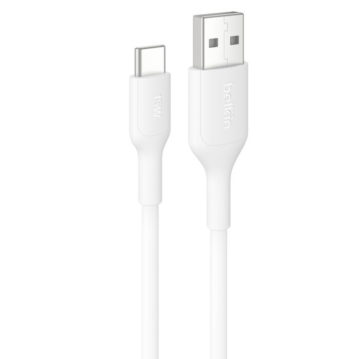 Belkin BoostCharge USB-C to USB-A Cable 1M – 15W Fast Charging, Durable Braided Nylon, USB-IF Certified, Recycled Materials, White
