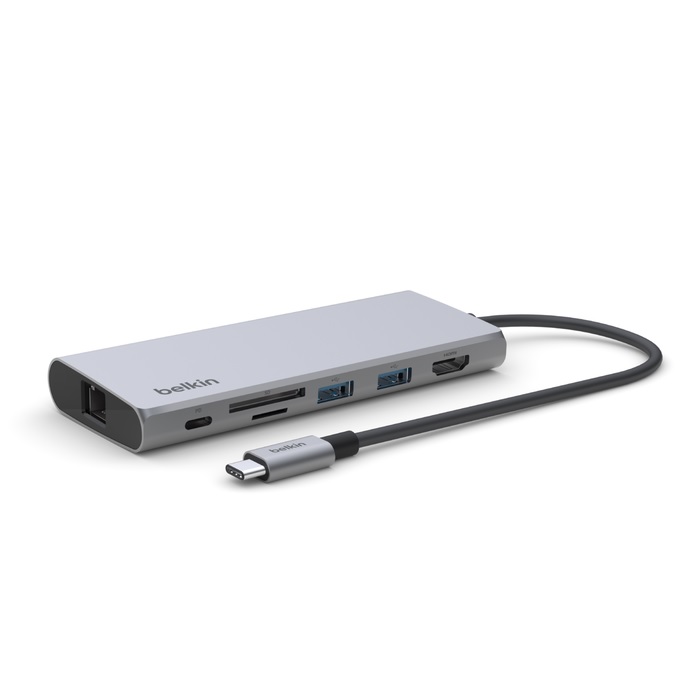 Belkin Connect USB-C 7-in-1 Multiport Adapter with 2x USB-A 10Gbps, 100W PD, 4K HDMI 60Hz & 2.5Gb Ethernet - Grey