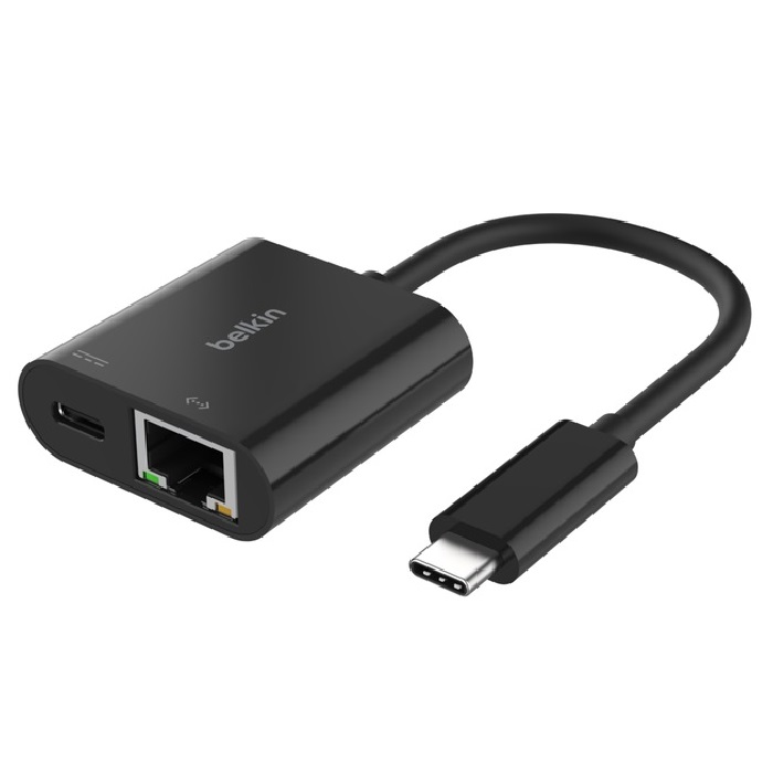 Belkin Connect USB-C to Ethernet + Charge Adapter 100W | Gigabit Ethernet 10/100/1000 Mbps, Compact Design, 2-Year Warranty