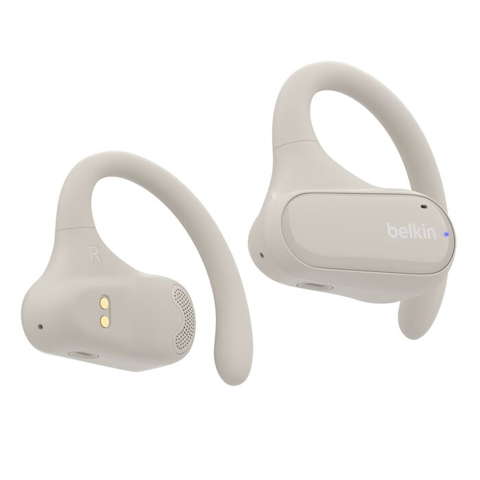 Belkin SoundForm ClearFit Open-Ear Wireless Earbuds Bluetooth 5.3, IPX5 Sweat Resistant, 14.2mm Drivers, 26h Battery Life - White