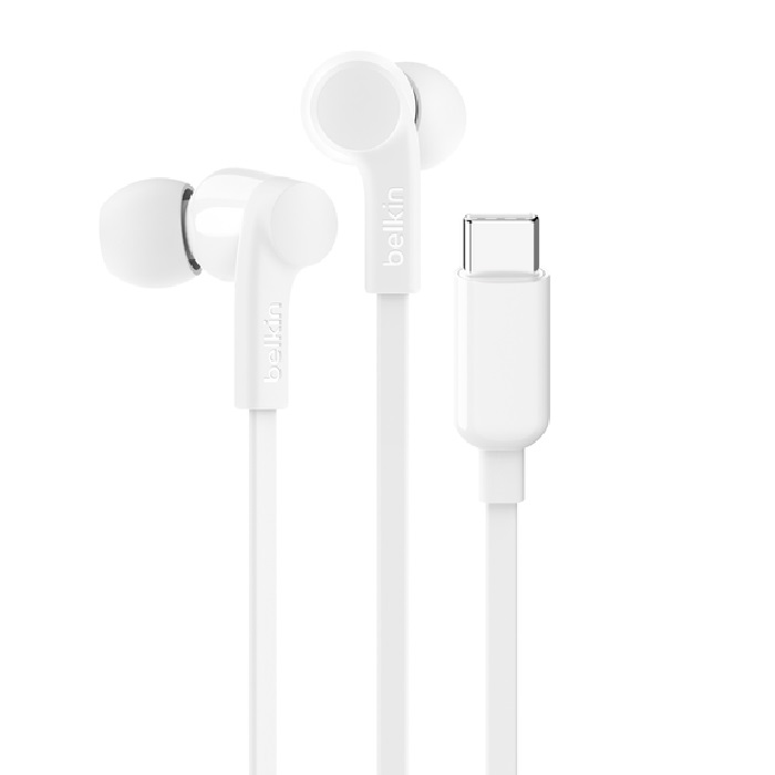 Belkin SoundForm USB-C Wired Earbuds with Adjustable Volume Limiter, IPX5 Waterproof, 10mm Drivers, Tangle-Free Cable, Multiple Ear Tip Sizes, 2-Year Warranty