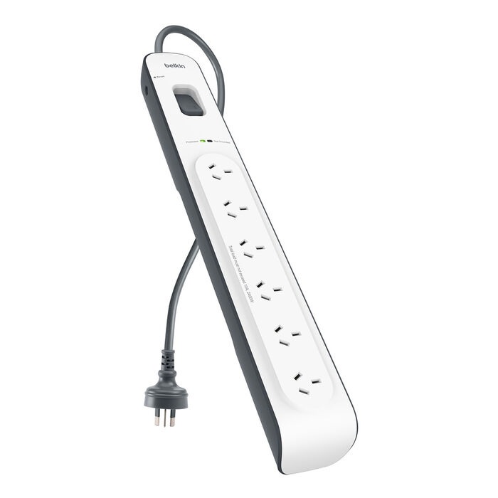 Belkin SurgeMaster 6-Outlet Surge Protection Strip with 2M Power Cord, 650 Joules Protection, CEW $30,000, 2-Year Warranty - White/Grey (BSV603au2M)