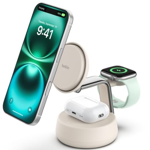 Belkin UltraCharge Pro 3-in-1 Wireless Qi2 Charging Dock 25W with 45W USB-C PSU & 1.5m Cable