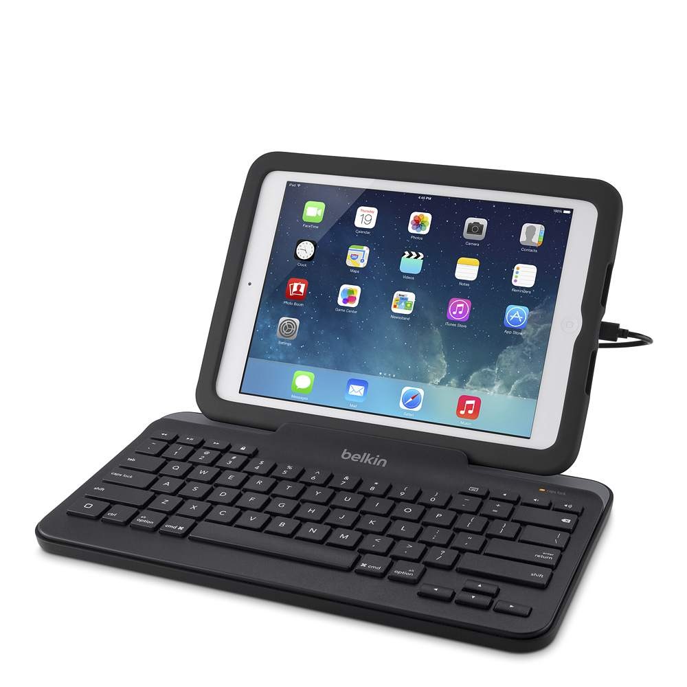Belkin Wired Tablet Keyboard with Stand & Lightning Connector for iPad | No Battery Needed, Stackable Design, Classroom & Testing Ready