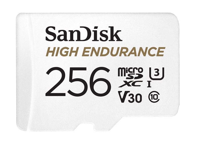 SanDisk High Endurance 256GB microSDXC Card UHS-I U3 V30 100MB/s Read, 40MB/s Write with SD Adapter - Rugged 4K UHD Video Storage