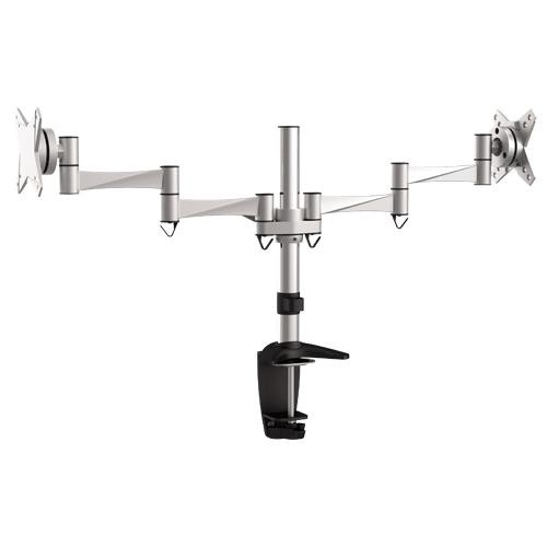 Brateck Dual Monitor Aluminum Desk Mount Arm with Clamp & Grommet, Fits 13"-27" Monitors, VESA 75x75/100x100, Silver